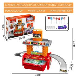 Fire truck wash set (equipped with 1 color changing alloy car and 8 road signs)