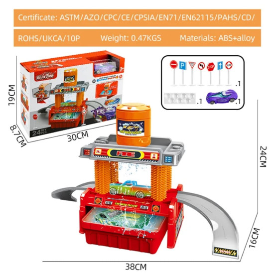 Fire truck wash set (equipped with 1 color changing alloy car and 8 road signs)