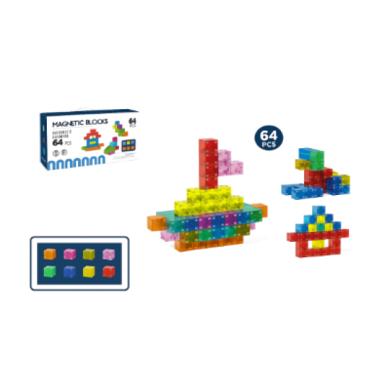 Transparent magnetic square building blocks/64PCS