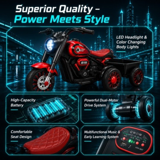 3-Wheel Chopper Style Kids Ride-On Electric Motorcycle with Cargo Basket