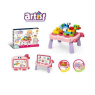 Rabbit drawing board building block table-with color brushes and blackboard eraser (including 50 animal Bricks)