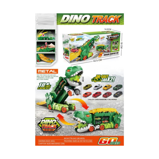 Dinosaur storage, transformation, competition, ingestion, catapult track, container truck with 2PCS alloy car