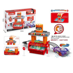 Fire truck wash set (equipped with 1 color changing alloy car and 8 road signs)