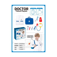 Doctor's first aid kit paired with medical clothing and equipment