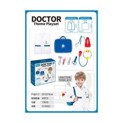 Doctor's first aid kit paired with medical clothing and equipment