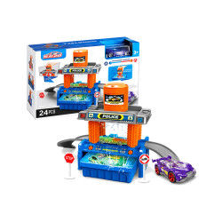 Police car wash set (equipped with 1 color changing alloy car and 8 road signs)