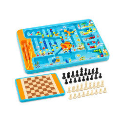 Transportation model magnetic maze with flying chess (2-in-1)